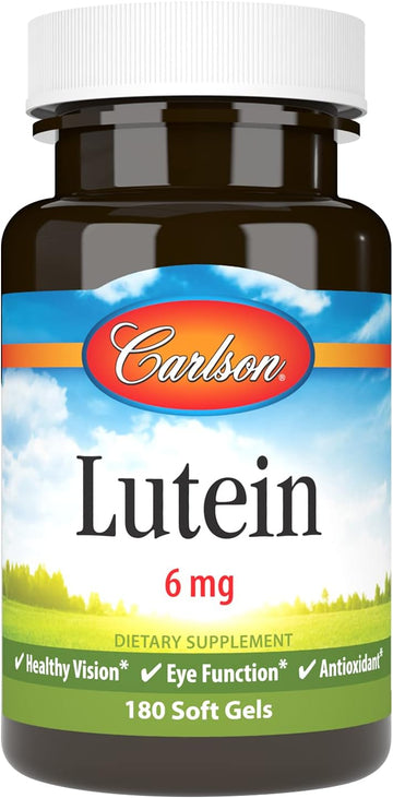 Carlson - Lutein, 6 mg, Healthy Vision & Eye Function, Antioxidant, Lutein Supplements for Eyes, Eye Vitamins with Lutein & Zeaxanthin, 180 Softgels