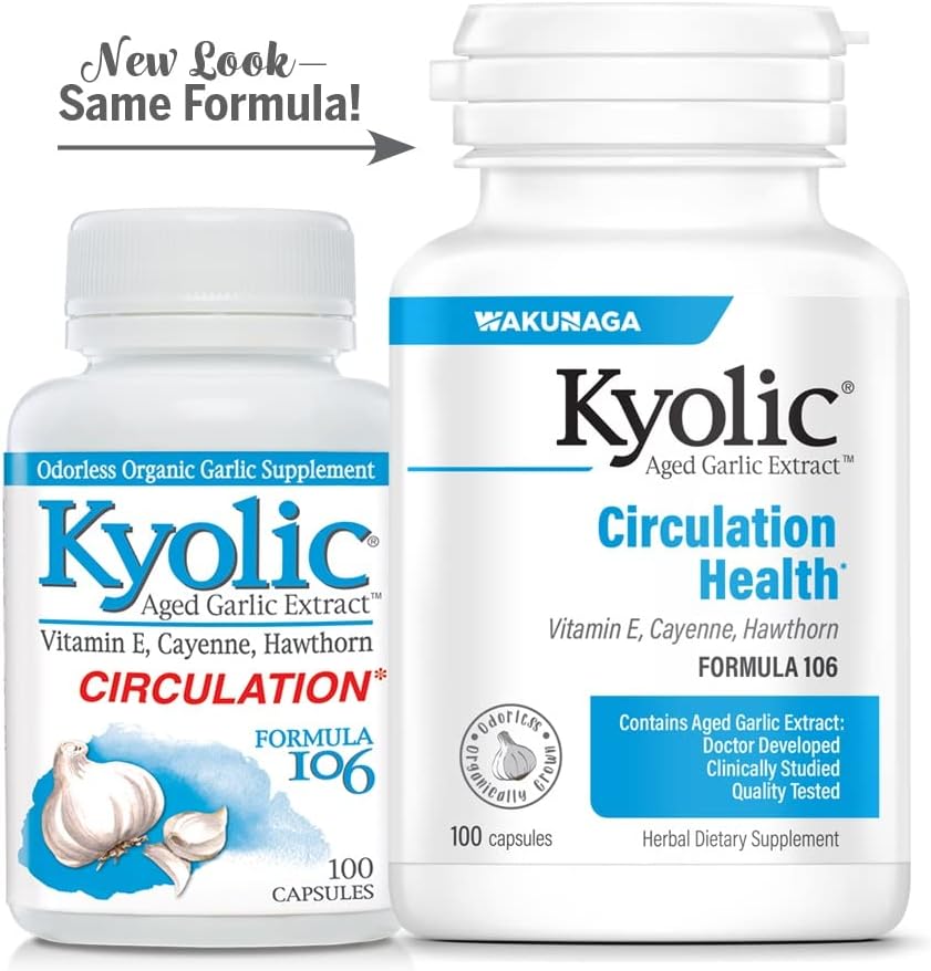 Kyolic Aged Garlic Extract Formula 106, Circulation Health, 100 Capsules (Packaging May Vary)