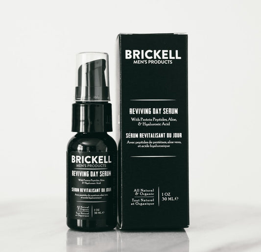 Brickell Men's Anti Aging Reviving Day Serum for Men, Natural and Organic Formulated with Hyaluronic Acid, Protein Peptides to Restore Firmness and Stimulate Collagen, 30 ml, Scented