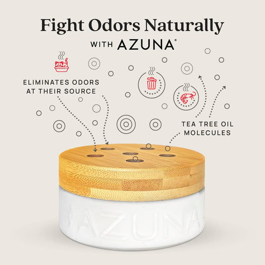 Azuna Air Freshener & Odor Eliminator Gel 2 Room Kit, Includes (2) 8 Oz. Empty Luxe Glass Jars & 12 Oz. Refill With Tea Tree Essential Oil, Amalfi Breeze, Works 24/7 For 60-90 Days