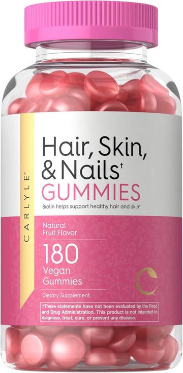 Carlyle Hair, Skin And Nails Gummies | 180 Count | Fruit Flavor Gummy Vitamins | With Biotin | Non-Gmo, Gluten Free