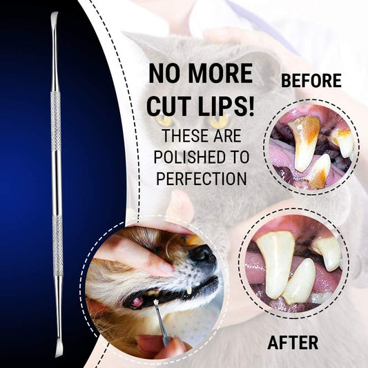 Pet Teeth Cleaning Tools – 6.5 Inch Double Header Tarter & Plaque Remover Tool For Cats And Dogs. Stainless Steel That Will Not Rust. By Majestic Bombay