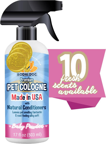 Bodhi Dog Natural Dog Cologne | Premium Scented Deodorizing Body Spray For Dogs & Cats | Neutralizes Strong Odors | Dog Perfume With Natural Dog Conditioner | Made In Usa (Baby Powder, 17 Fl Oz)
