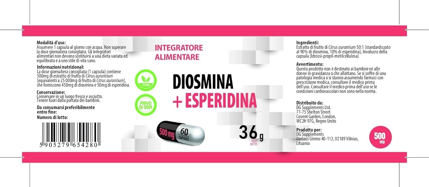 Hepatica Diosmin & Hesperidin 500Mg | 60 Vegan Capsules | High Strength Vein & Circulation Support | 3Rd Party Lab Tested | No Fillers Or Bulkers