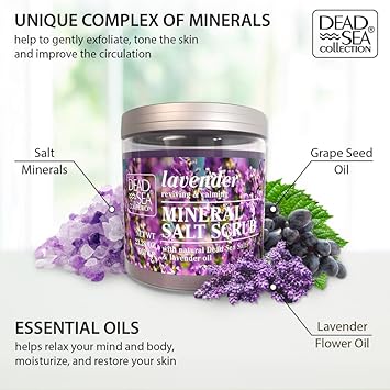 Dead Sea Collection Lavender Salt Scrub – Exfoliating Body Scrub For Women – Moisturizing And Nourishing Skin – With Pure Oils And Dead Sea Minerals (23.28 Oz)