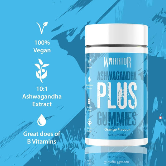 Warrior Ashwagandha Plus Gummies - Containing A Potent 10:1 Ashwagandha Extract, Rhodiola, L-Theanine And A Host Of B Vitamins - Vegan - Gluten Free - Stress Relief - Orange Flavour (60 Gummies)