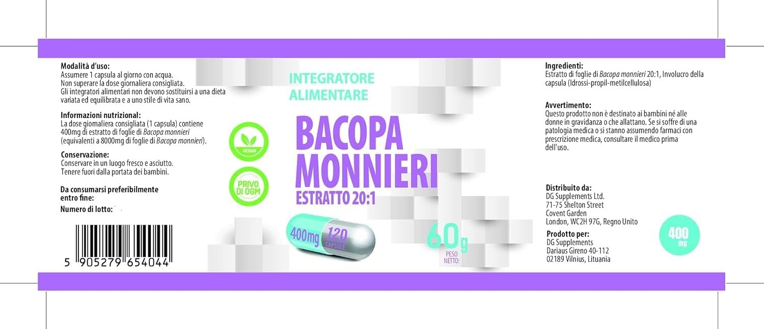 Hepatica Bacopa Monnieri (Brahmi) Extract – 8000Mg Equivalent (400Mg 20:1 Extract) | 120 Vegan Capsules | High-Strength Brain, Memory & Cognitive Support | 3Rd Party Lab Tested | Gluten-Free, Non-Gmo