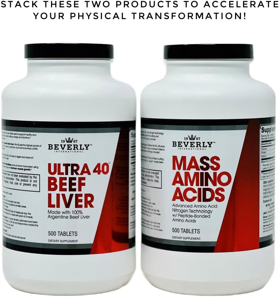 Beverly International Mass Amino Acids, 500 Tabs. Use Pre-Post Workout, with Meals, Essential for Muscle Recovery and Repair. Complete Amino Acid Profile : Health & Household