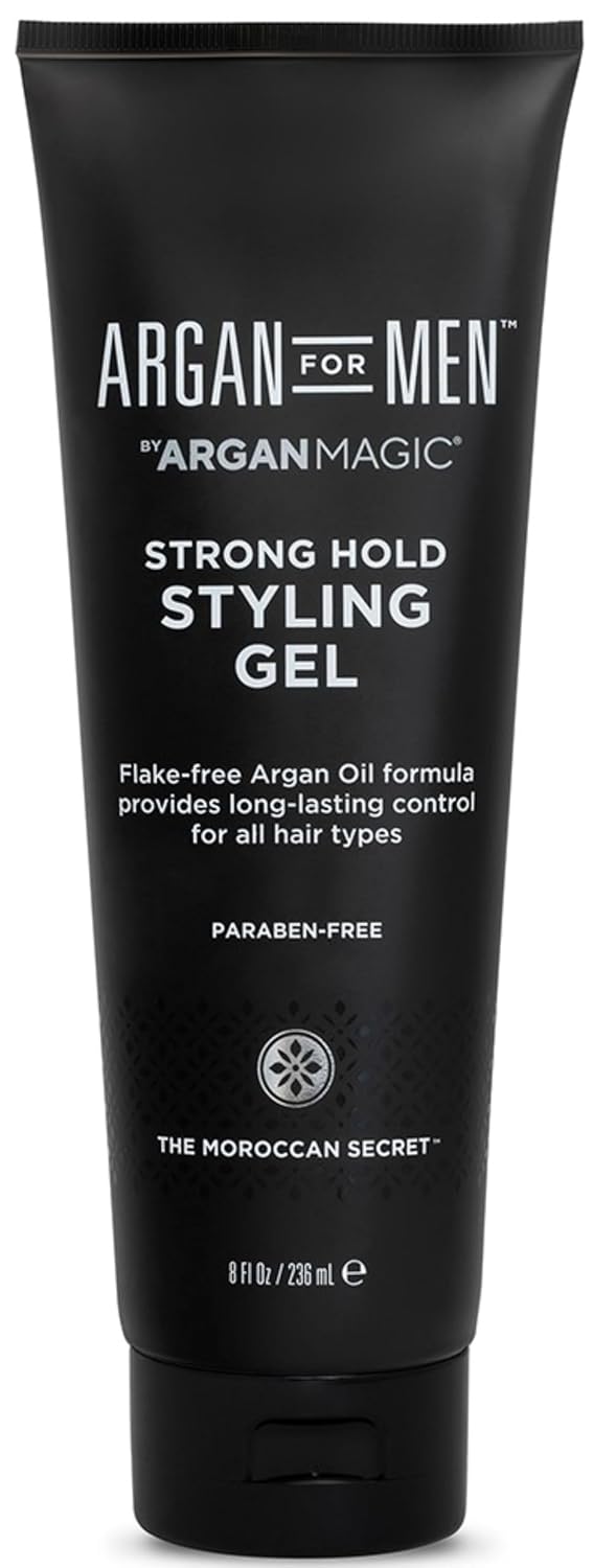 Argan Magic Strong Hold Styling Gel - Flake-Free Argan Oil Formula For Superior Hold And Long-Lasting Control | Made In Usa, Paraben Free, Cruelty Free (8 Fl Oz)