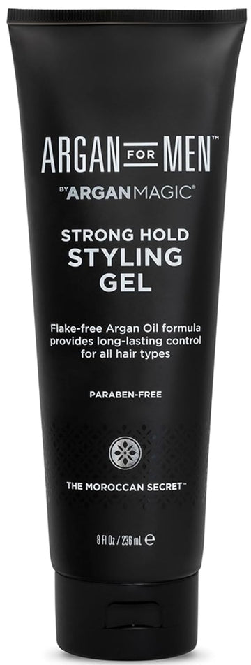 Argan Magic Strong Hold Styling Gel - Flake-Free Argan Oil Formula For Superior Hold And Long-Lasting Control | Made In Usa, Paraben Free, Cruelty Free (8 Fl Oz)