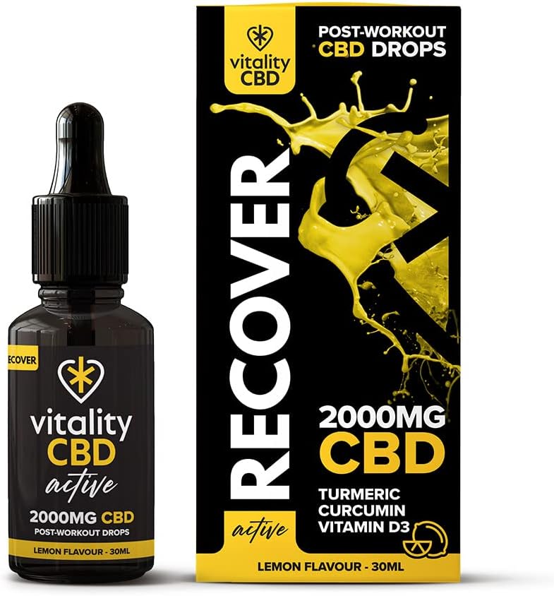 Vitality Cbd Active Recover Drops With Turmeric, Vitamin D3, 2000Mg Of Cbd, Lemon Flavour, 30Ml, No Thc