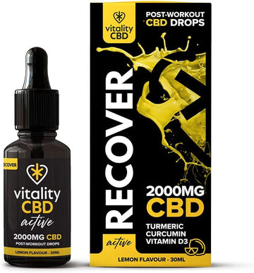Vitality Cbd Active Recover Drops With Turmeric, Vitamin D3, 2000Mg Of Cbd, Lemon Flavour, 30Ml, No Thc