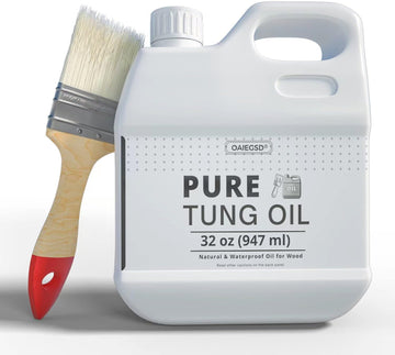 32 OZ Pure Tung Oil for Wood Finishing with Wood Brush, Waterproof Wood Sealer Indoor and Outdoor, 100% Pure Natural Tung Oil for Unfinished Bare Wood, Such as Wood Furniture, Wood Floors