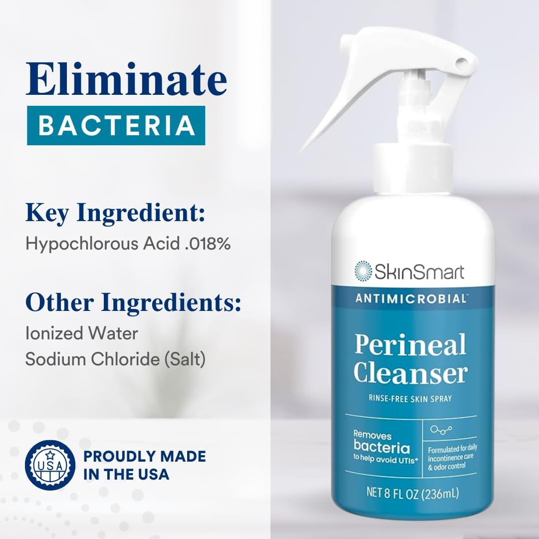 SkinSmart Antimicrobial Perineal Cleanser, Ideal for Incontinence Care and Postpartum, Removes Bacteria, 8 oz Spray : Health & Household