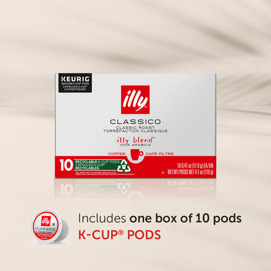 Illy Coffee, Smooth And Balanced, Classico Medium Roast Coffee K-Cups, Made With 100% Arabica Coffee, All-Natural, No Preservatives, Coffee Pods For Keurig Coffee Machines,10 K-Cup Pods (Pack Of 1)