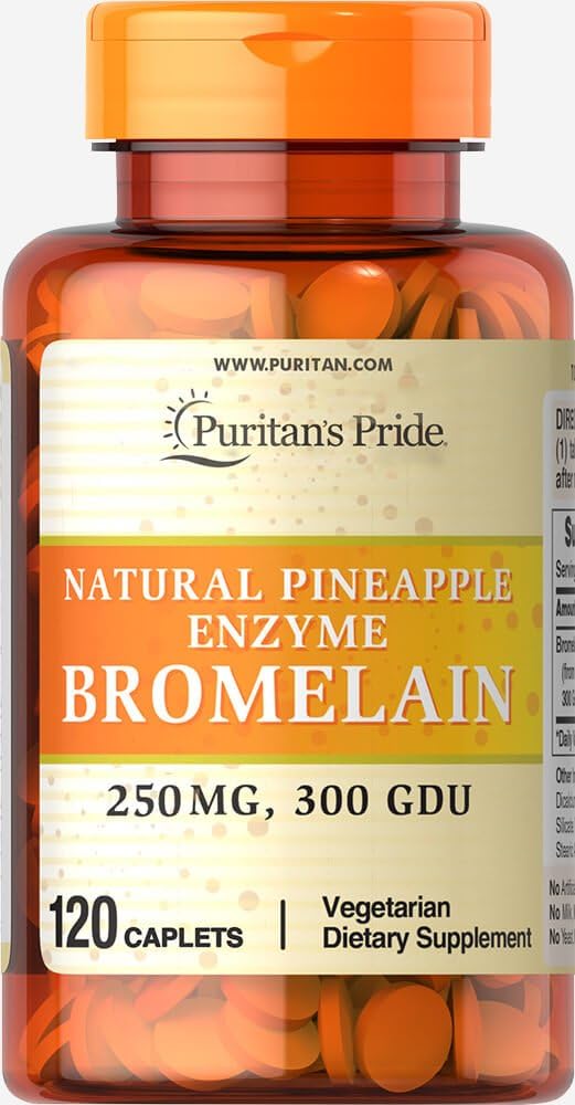 Puritan's Pride Natural Pineapple Enzyme Bromelain Caplets, 120 Count : Health & Household