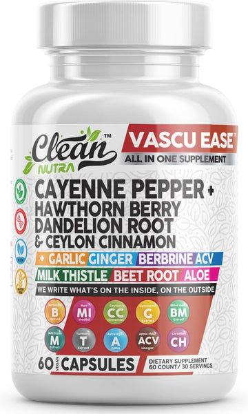 Cayenne Pepper Supplement With Hawthorn Berry Capsules, Dandelion Root, Ceylon Cinnamon, Garlic, Ginger, Berberine, Apple Cider Vinegar, Milk Thistle, Beet Root, Aloe Vera Pills & More By Clean Nutra