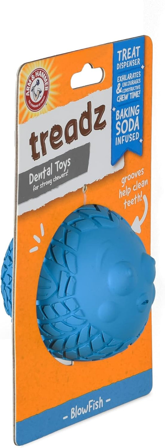 Arm & Hammer for Pets Super Treadz Blowfish Dental Chew Toy for Dogs | Best Dental Dog Chew Toy | Dog Dental Fetch Toys Reduce Plaque & Tartar Buildup Without Brushing | for Dogs up to 25 Lbs