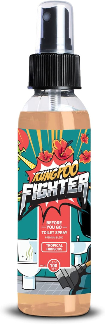 Kung Poo Figher Tropical Hibiscus (2 fl. oz) - USA Made Before You Go Toilet Bowl Spray | Bathroom Poop Air Freshener Odor Eliminator Funny Gift