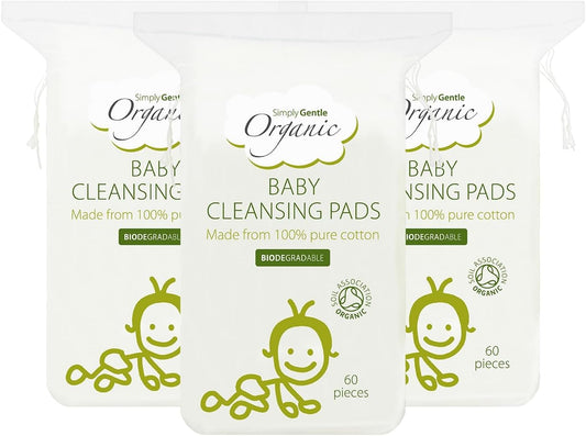 Simply Gentle Baby Cleansing Pads - Perfect For Sensitive Skin - Pure Cotton Pads For Newborn Baby - Free From Odours Or Irritants - Rectangular Shaped Disposable Cotton Pads - 3 Packs Of 60 Pads