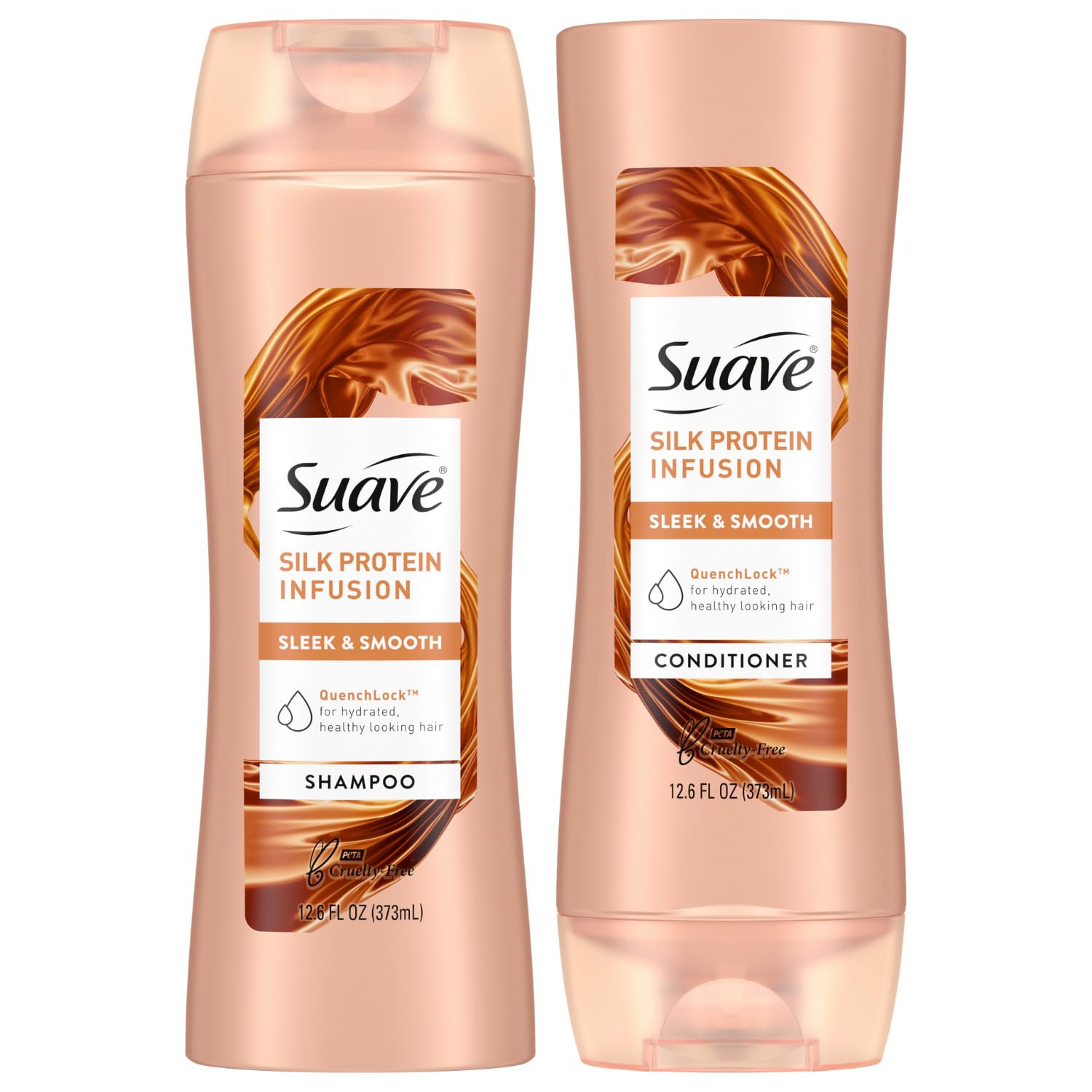 Suave Shampoo and Conditioner Set, Silk Protein Infusion, Sleek & Smooth – Protein Hair Treatment for Dry, Damaged Hair, Detangler, 48H Frizz Control, 12.6 Oz Ea (2 Piece Set)