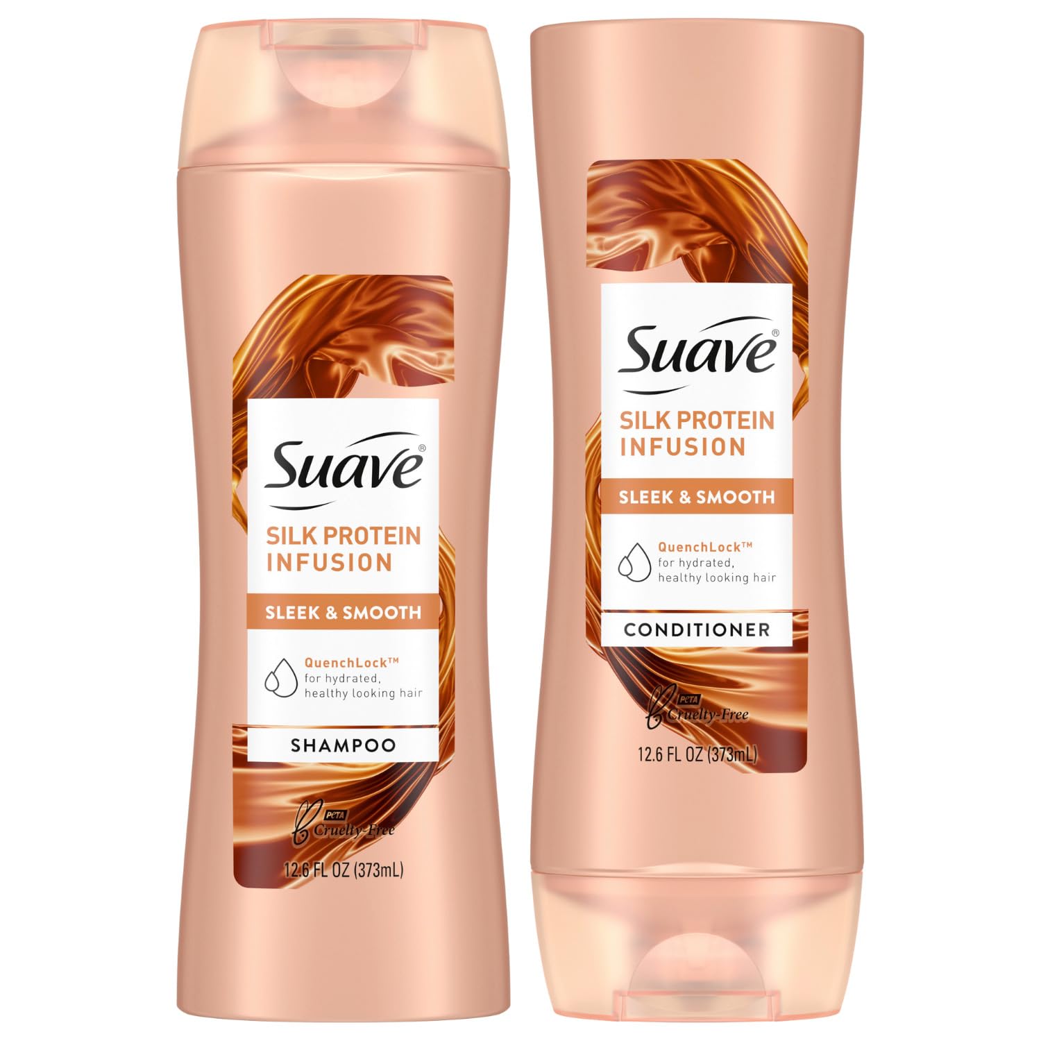 Suave Shampoo And Conditioner Set, Silk Protein Infusion, Sleek & Smooth – Protein Hair Treatment For Dry, Damaged Hair, Detangler, 48H Frizz Control, 12.6 Oz Ea (2 Piece Set)