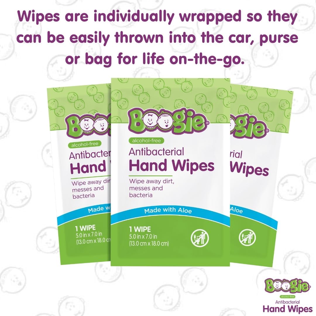 Antibacterial Hand Wipes by Boogie, Alcohol Free, Hypoallergenic and Moisturizing Aloe, Hand Wipes for Kids and Adults, Single Packs, 30 Wipes (Pack of 2) : Health & Household