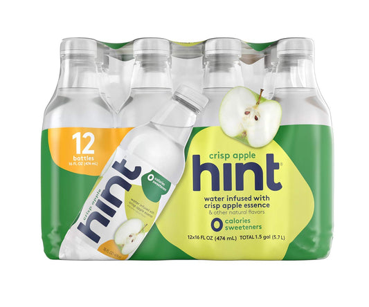 Hint Water Crisp Apple And Hint Water Raspberry (Pack Of 24), 12 Bottles Hint Crisp Apple & 12 Bottles Hint Raspberry, Zero Calories, Zero Sugar And Zero Diet Sweeteners, 16 Ounce Bottles