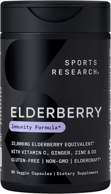 Sports Research Elderberry + D3 5000Iu With Zinc, Ginger & Vitamin C - Daily Immune Support Supplement For Adults - Non-Gmo Project Verified (60 Veggie Capsules)