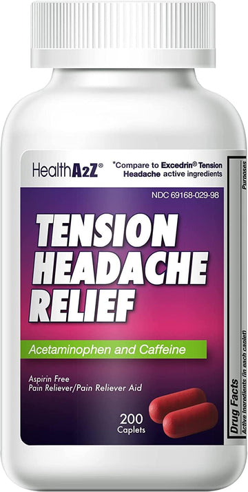 Healtha2Z® Tension Headache Relief | Acetaminophen 500Mg | Caffeine 65Mg | Pain Reliever Aid | Aspirin Free