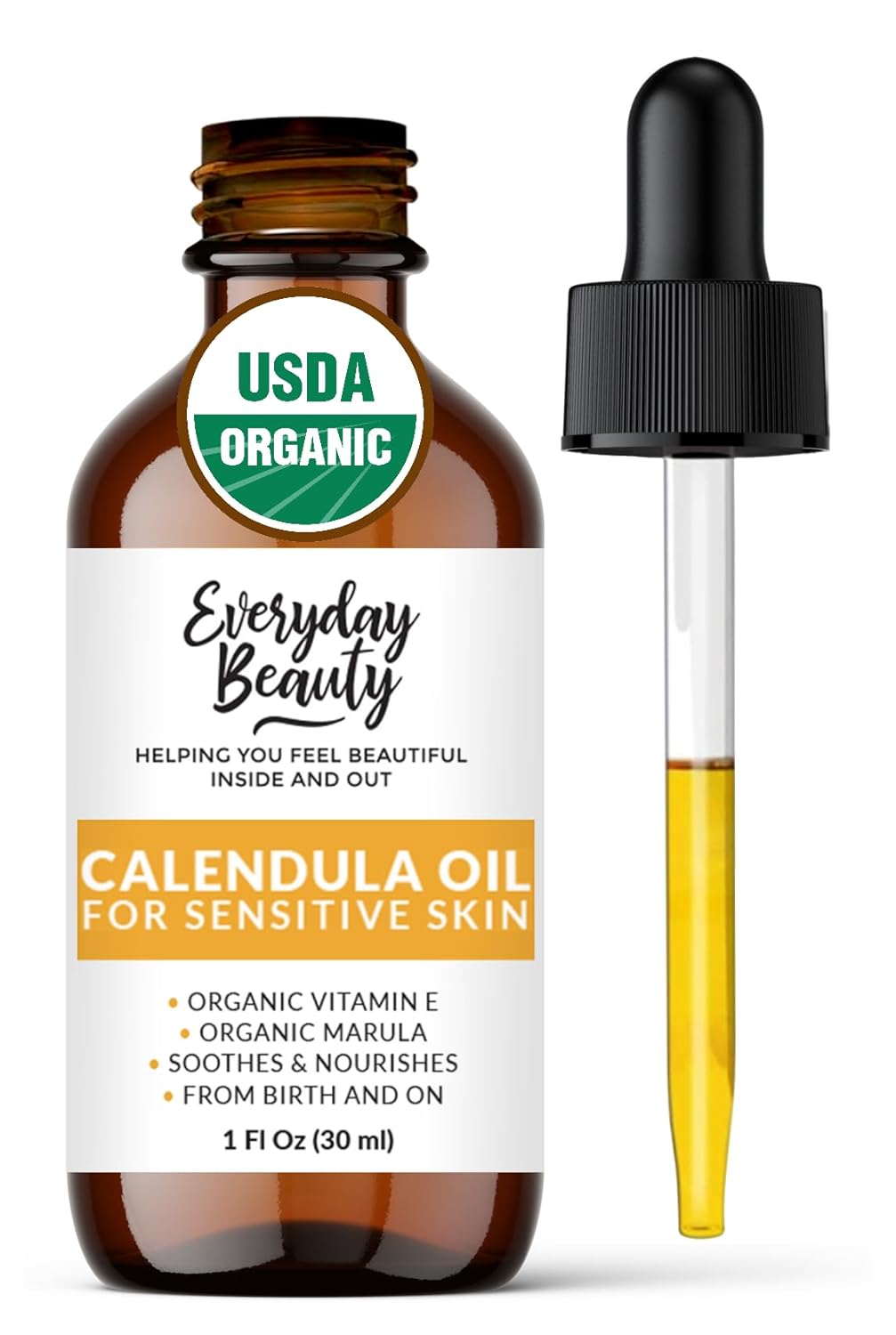 Organic Calendula Oil For Sensitive Skin -Bulk 32 Fl Oz- Usda Organic Certified 100% All Natural Plant Based, Lightweight & Unscented Gentle Soothing Oil For Sensitive Skin - For Face, Skin & All Over
