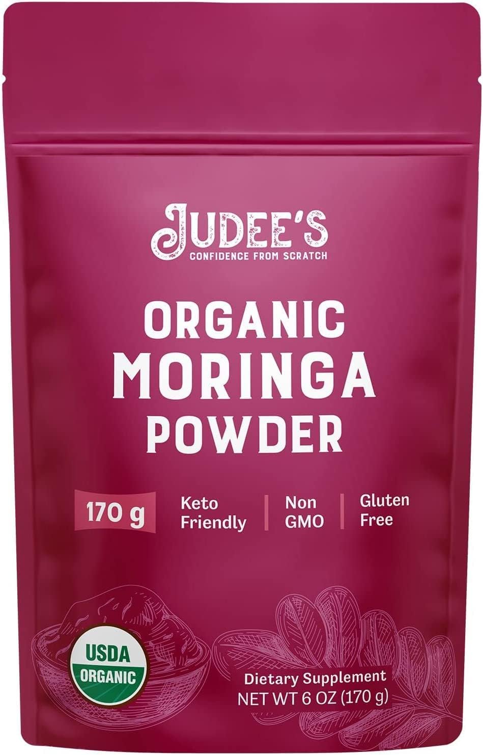 Judee'S Organic Moringa Powder 6 Oz - Non-Gmo - Gluten-Free And Keto-Friendly - Blends Well In Smoothies And Protein Shakes - Mix Into Juice, Tea, Or Lattes