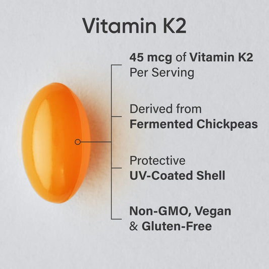 Sports Research® Vitamin K2 45Mcg As Mk-7 From Fermented Chickpea - 90 Veggie Softgels With Coconut Mct Oil For Better Absorption - Vegan Certified, Non-Gmo, Gluten & Soy Free
