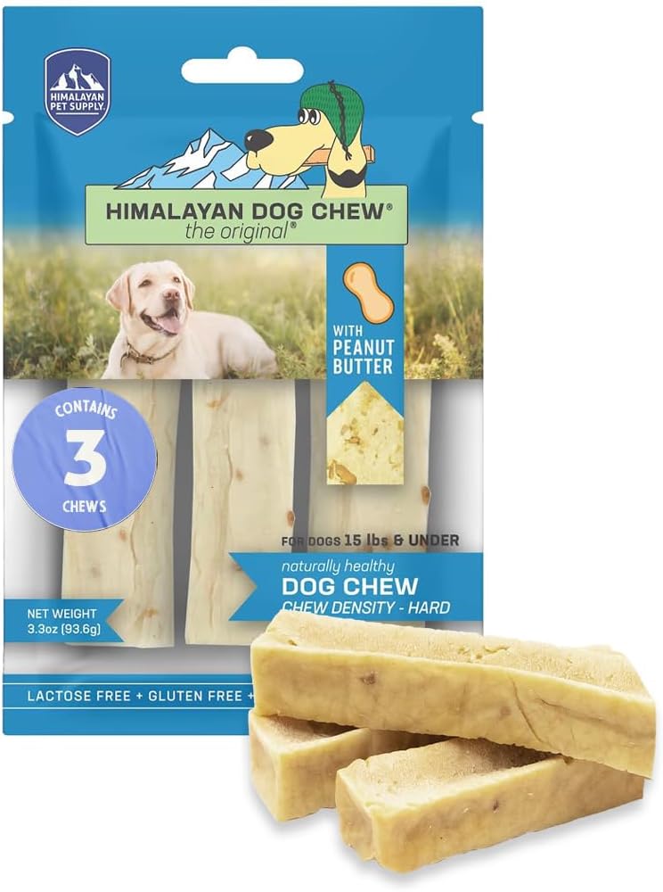 Himalayan Dog Chew Original Yak Cheese Dog Chew, Peanut Butter, 3 Small Sticks, 1.1 Oz, Gluten Free, Healthy Dog Treats, Grain & Lactose Free 100% Natural, Long Lasting Dog Chews For Dogs Under 15 Lbs