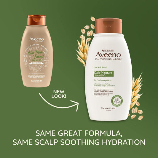 Aveeno Farm-Fresh Oat Milk Sulfate-Free Shampoo With Colloidal Oatmeal & Almond Milk, Moisturizing Shampoo For All Hair Types, Safe For Color-Treated Hair, Paraben & Dye-Free, 12 Fl Oz