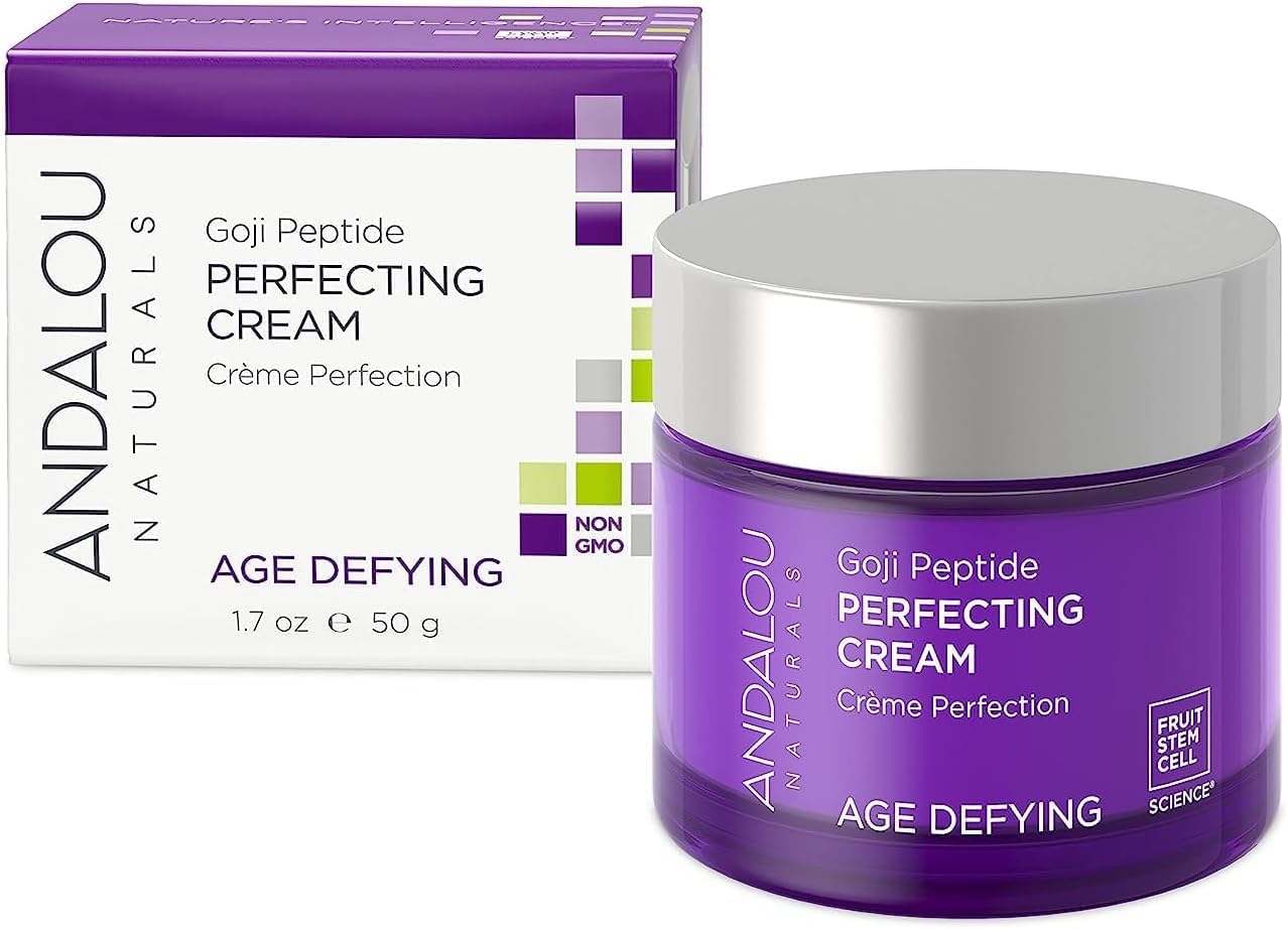Andalou Naturals Goji Peptide Perfecting Cream, Age Defying Face Cream, Resveratrol Coq10 Face Moisturizer, Supports Skin Collagen And Elastin & Helps Fight Fine Lines & Wrinkles, 1.7 Fl Oz