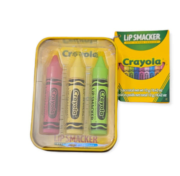 Lip Smacker Crayola Crayon 3-Piece Lip Balm Tin Razzmatzz, Banana Mania, and Granny Smith Apple : Beauty & Personal Care