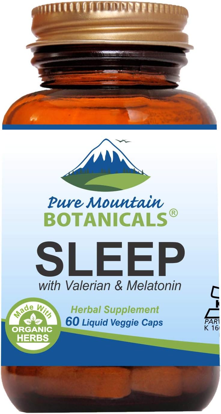 Natural Sleep With Organic Valerian, Chamomile, Passion Flower, Skullcap, Melatonin, Hops & More - 60 Vegan Capsules