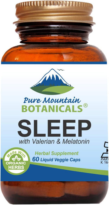 Natural Sleep With Organic Valerian, Chamomile, Passion Flower, Skullcap, Melatonin, Hops & More - 60 Vegan Capsules