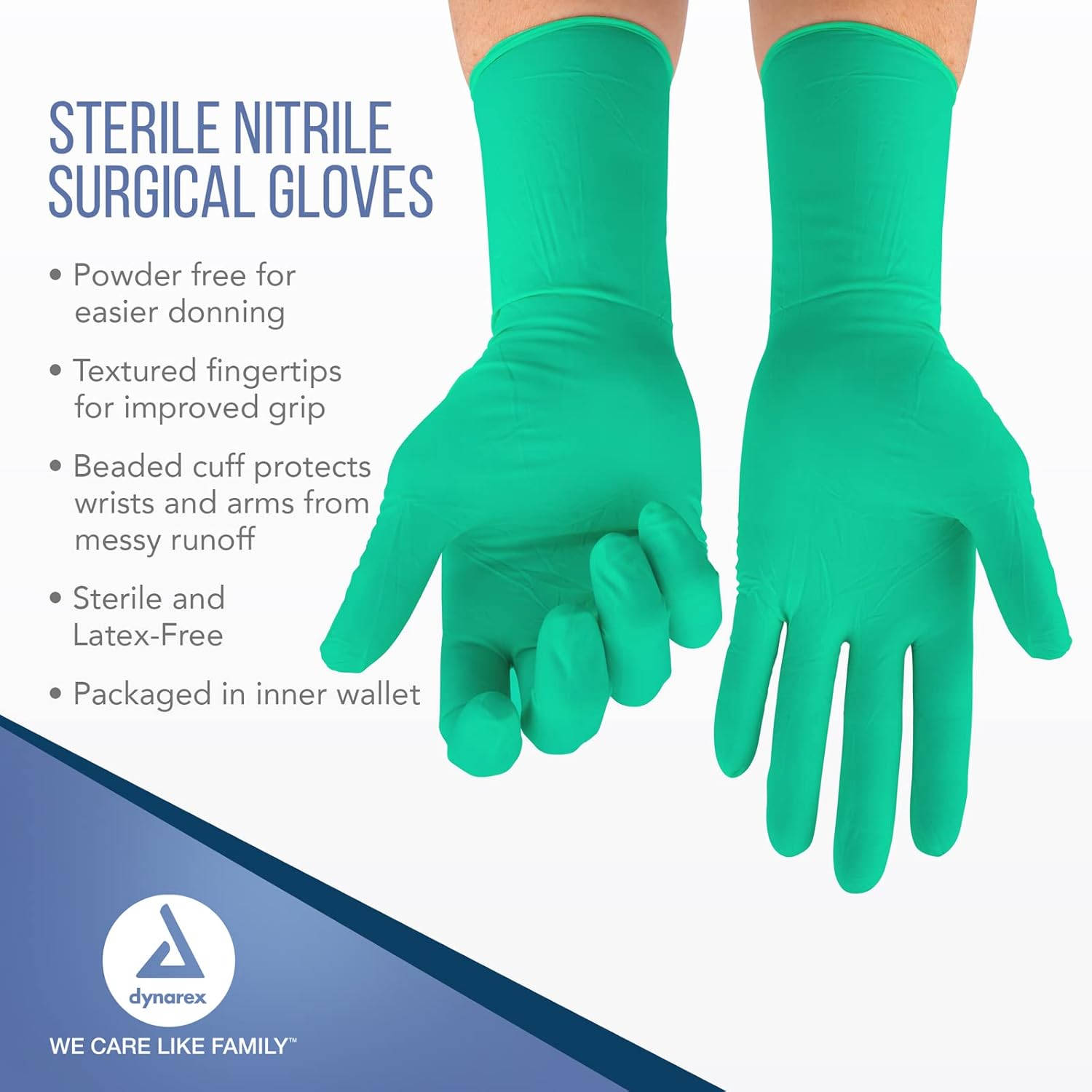 Dynarex Sterile Nitrile Surgical Gloves, Powder-Free And Puncture-Resistant Nitrile Gloves, 6 Mil., Size 7, 1 Case Of 200 Pairs (4 Boxes Of 50)