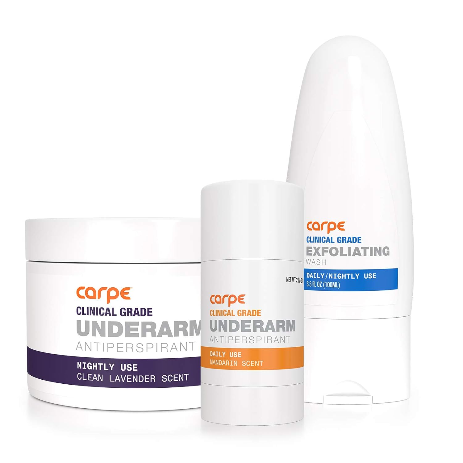 Carpe Clinical Grade Underarm Regimen - Combat sweat, Block excessive sweating and Help control hyperhidrosis with a Premium 3-step Sweat Protection System. - Mandarin Scent