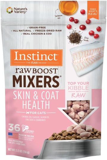 Instinct Freeze Dried Raw Boost Mixers Grain Free Skin & Coat Health Recipe All Natural Cat Food Topper By Nature'S Variety, 5.5 Oz. Bag