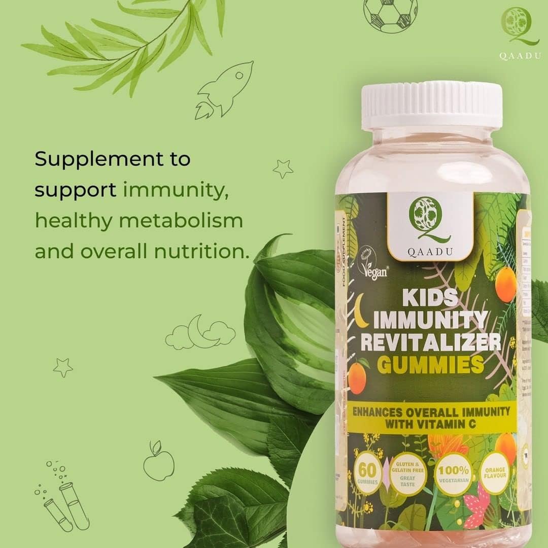 QAADU Kids Immunity Revitalizer Gummies, Vitamin C, Chewable Gummies, Essential Vitamins for Immunity, Vegan & Gluten Free, Kids Immunity and Stamina Booster Gummies for Nutrition : Health & Household