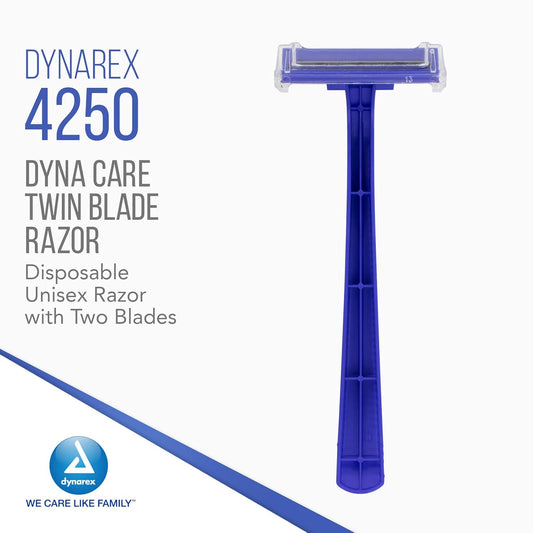 Dynarex Dynacare Twin Blade Razors, Disposable Unisex Razor With Two Blades Provides Smooth, Close Shave, For Prior To Procedures Or Tattoos, Blue, 6 Boxes - 50 Razors Per Box