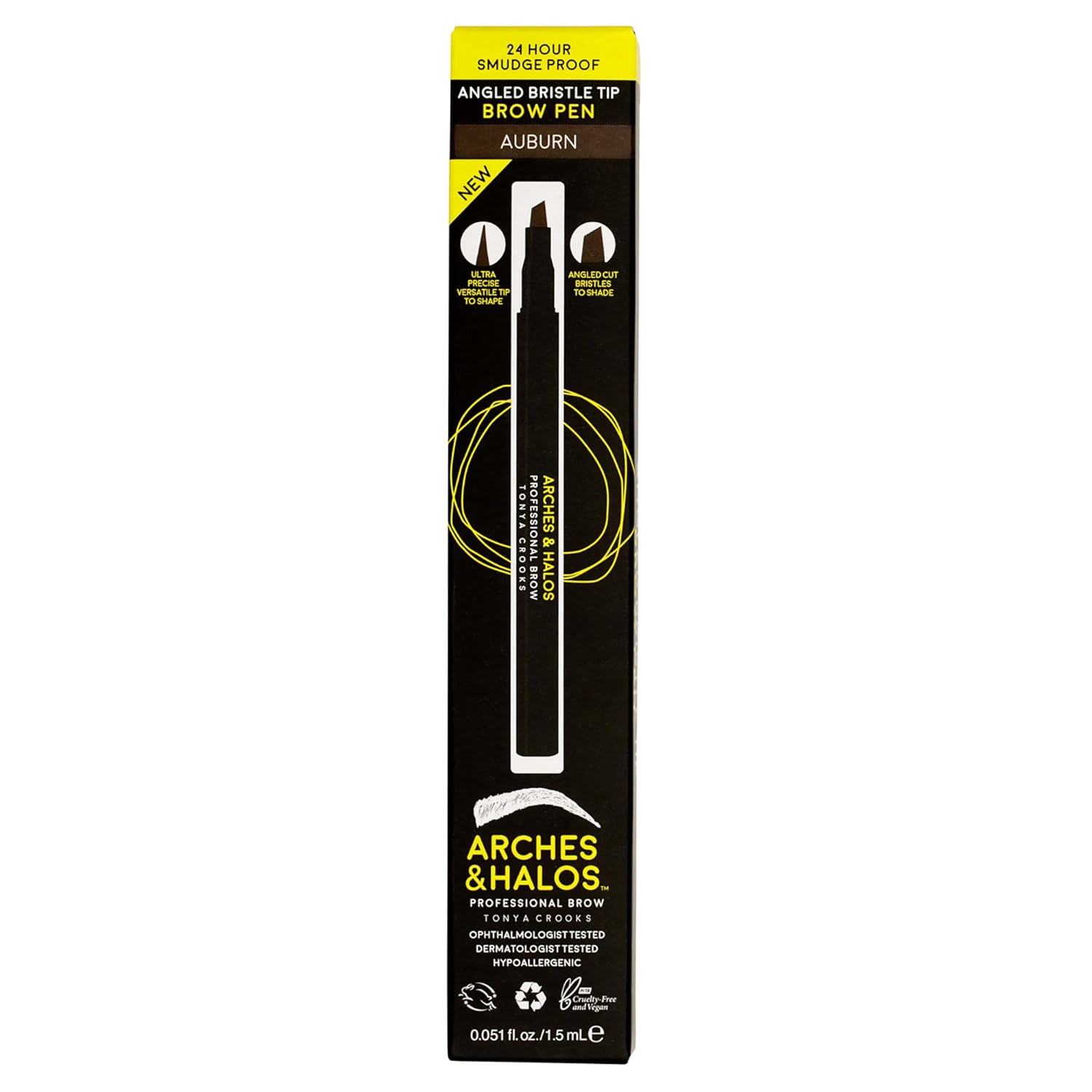 Arches And Halos Angled Bristle Tip Waterproof Brow Pen - Water Based And Smudge Proof Eyebrow Pencil - Extended Wear - Charcoal - 0.051 Oz : Beauty & Personal Care