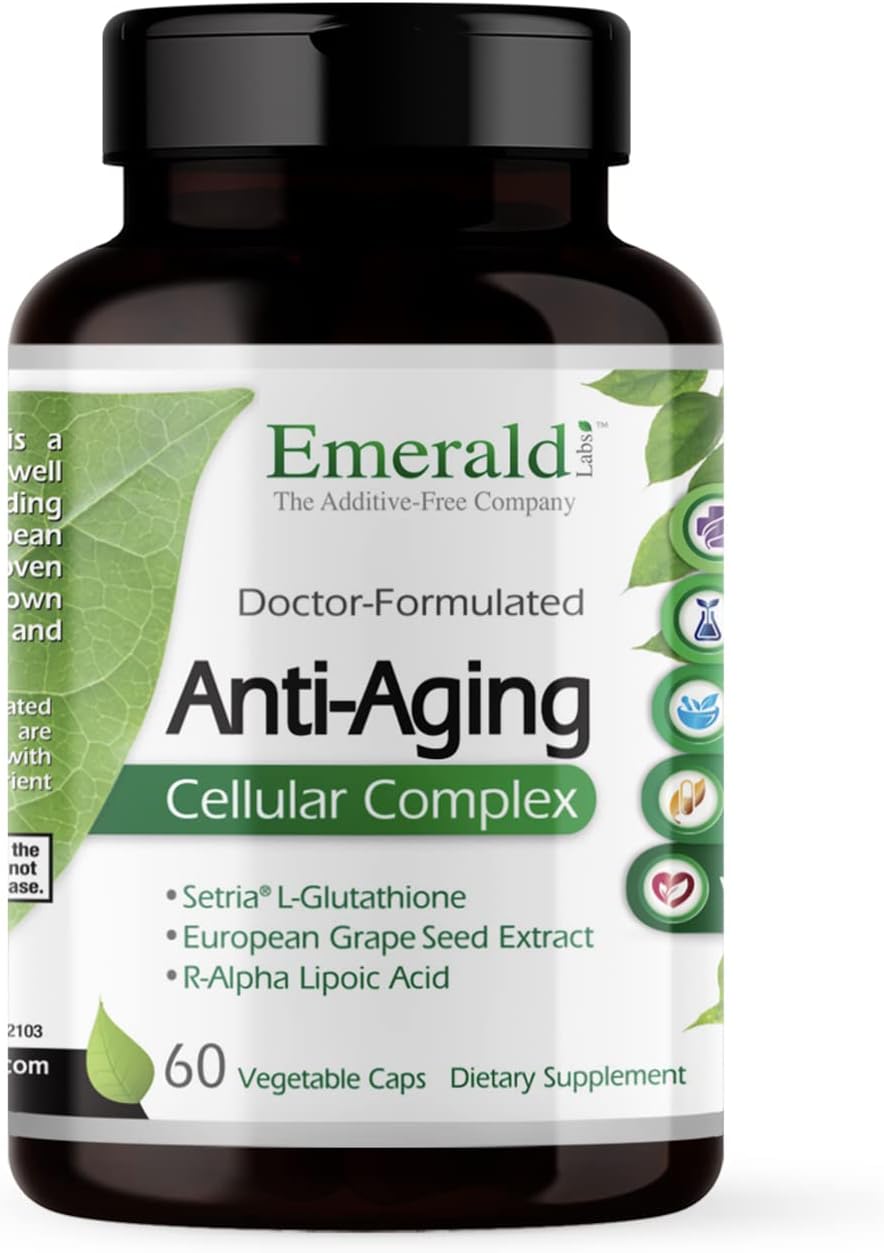 EMERALD LABS Anti-Aging Cellular Complex - Formulated with L-Glutathione, Resveratrol, CoQ10, Grapeseed Extract, and Alpha Lipoic Acid - 60 Vegetable Capsules