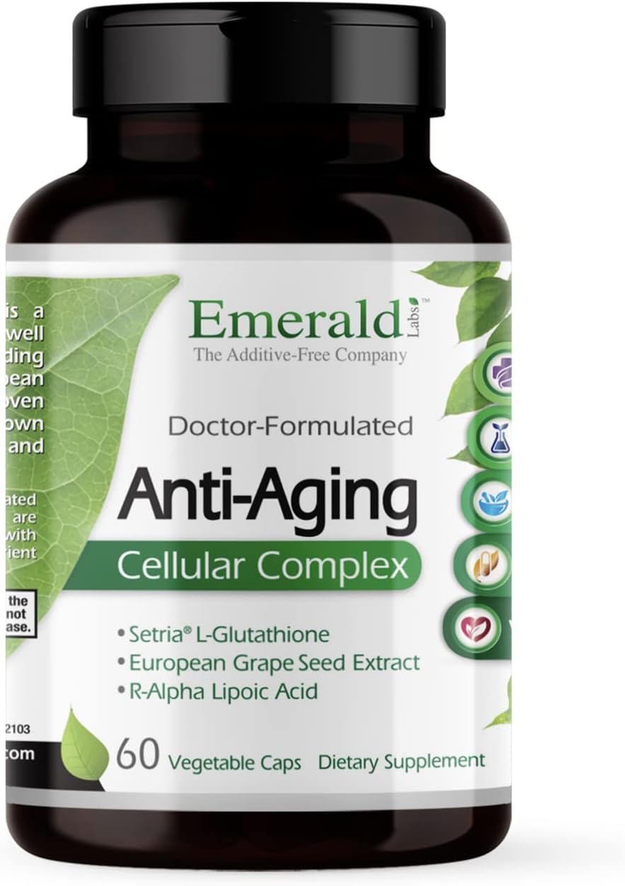Emerald Labs Anti-Aging Cellular Complex - Supports Healthy Aging & Liver Health With Setria L-Glutathione, Coq10, R-Alpha Lipoic Acid, Resveratrol & More - 60 Vegetable Capsules (30-Day Supply)