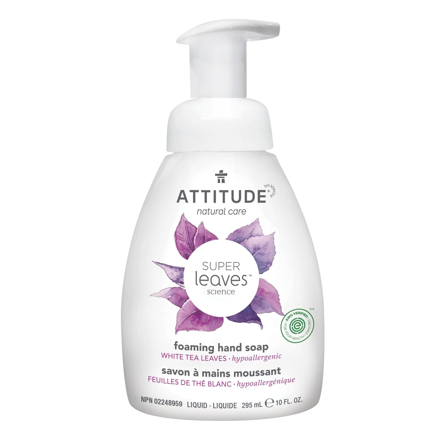 ATTITUDE Foaming Hand Soap, EWG Verified, Dermatologically Tested, Plant and Mineral-Based, Vegan Personal Care Products, White Tea Leaves, 10 Fl Oz