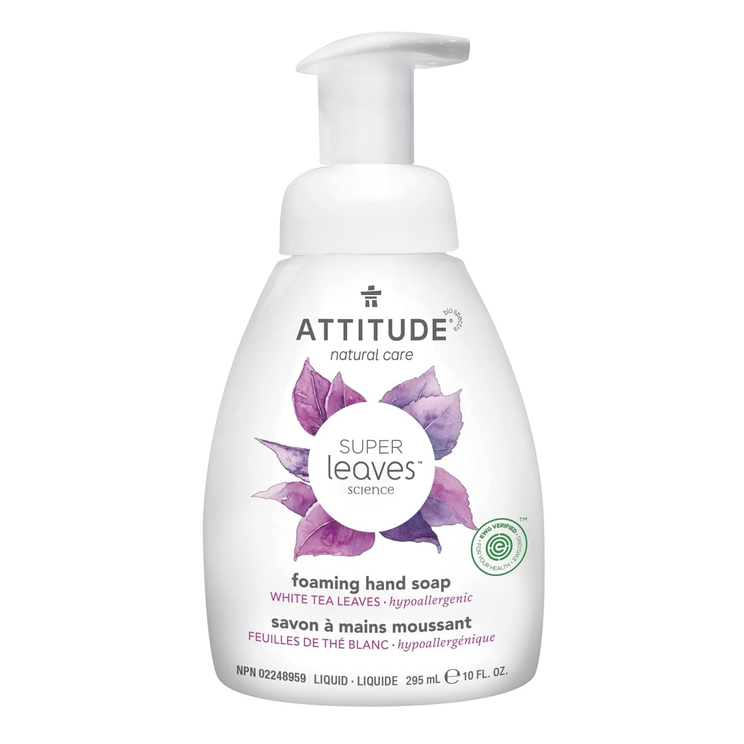 Attitude Foaming Hand Soap, Ewg Verified, Plant And Mineral-Based Ingredients, Vegan And Cruelty-Free Personal Care Products, White Tea Leaves, 10 Fl Oz