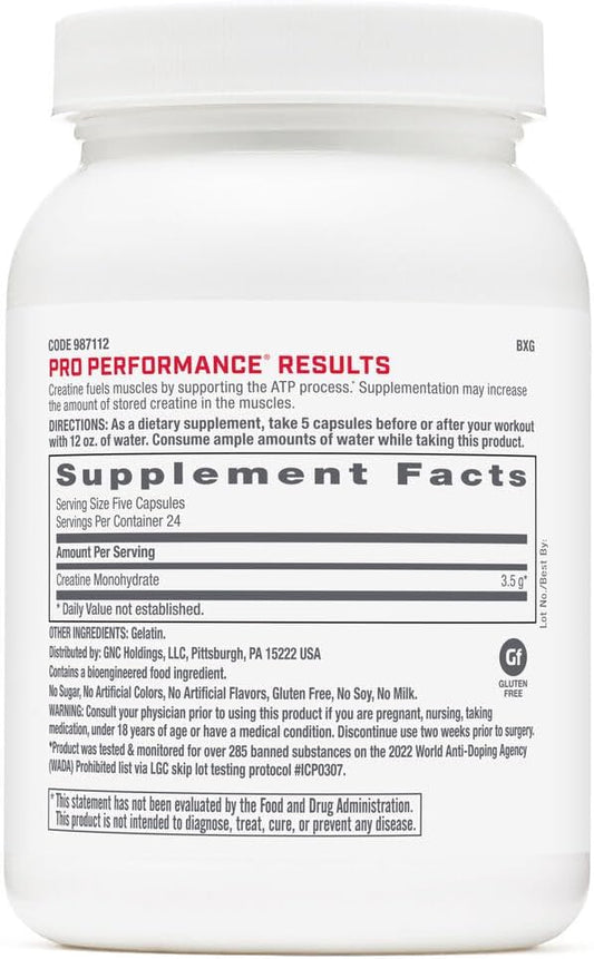 Gnc Pro Performance Creatine Monohydrate 3500Mg - 120 Capsules, Helps Improve Athletic Performance